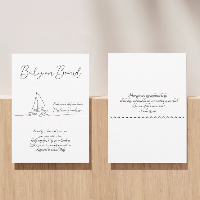 Baby on Board Minimalist Beach Black and White Invitation (Creator Uploaded)