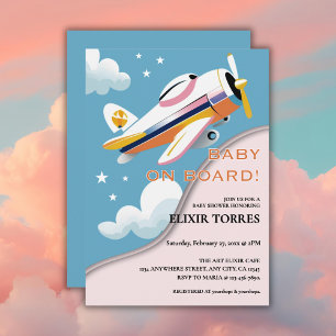 Baby on Board Modern Aviation Aeroplane Baby Showe Invitation