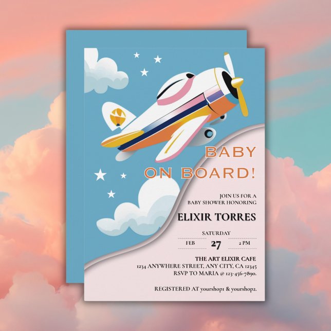 Baby on Board Modern Aviation Aeroplane Baby Showe Invitation (Creator Uploaded)