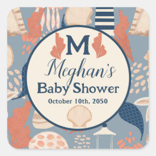 Baby on Board Nautical Baby Boy Shower Square Sticker