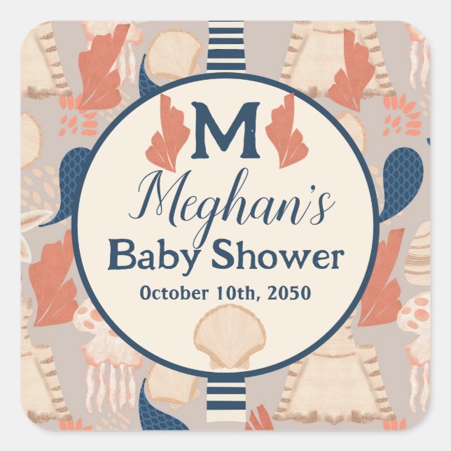Baby on Board Nautical Baby Shower  Square Sticker (Front)