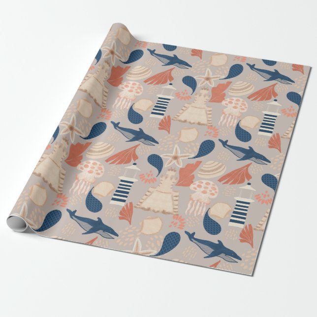 Baby on Board Nautical Baby Shower  Wrapping Paper (Unrolled)
