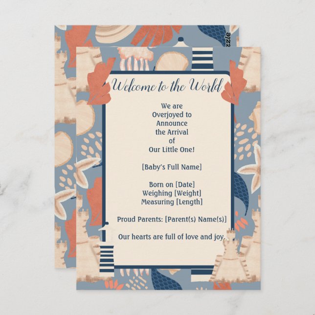 Baby on Board Nautical Boy Birth Announcement  Postcard (Front/Back)