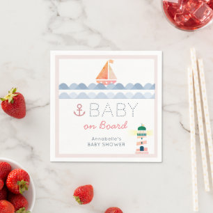 Baby on Board Nautical Pink Girl Baby Shower Napkin