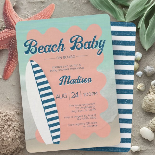 Baby on Board Navy Stripe Beach Baby Shower Invitation (Creator Uploaded)