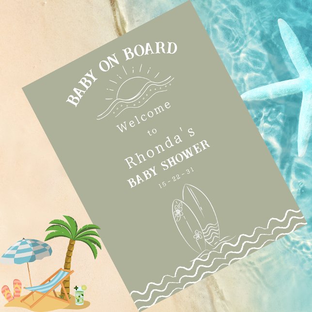 Baby On Board Neutral Green Baby Shower Welcome Photo Print (Creator Uploaded)