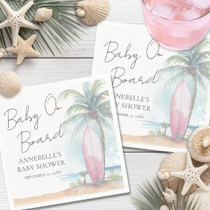 Baby On Board Pink Beach Baby Shower Napkin
