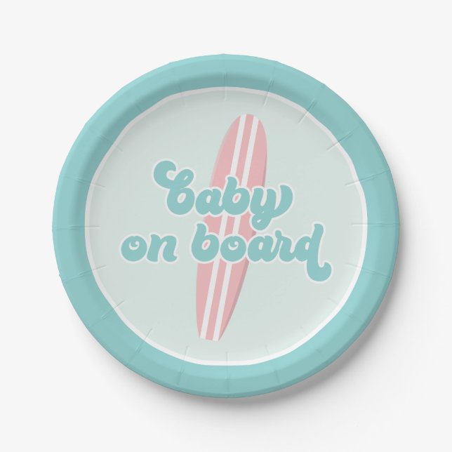 Baby on Board Pink Beach Baby shower Paper Plates (Front)