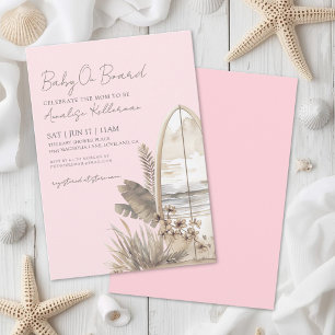 Baby On Board Pink Boho Beach Baby Shower Invitation