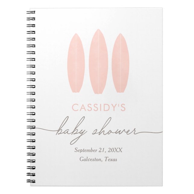 Baby on Board Pink Surf Baby Shower Guest Book (Front)