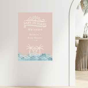 Baby On Board Pink Surf Baby Shower Welcome Poster