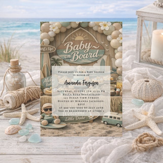 Baby on Board retro beach Baby Shower Invitation (Creator Uploaded)