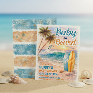Baby on Board Retro Surf Beach Baby Shower Invitation