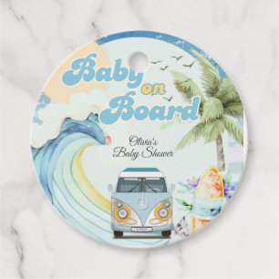 Baby on Board Retro Surfing Beach Baby Shower Favour Tags
