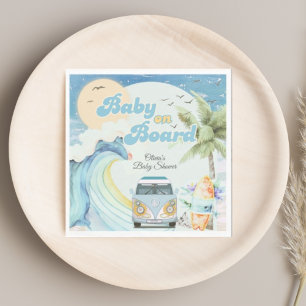 Baby on Board Retro Surfing Beach Baby Shower Napkin