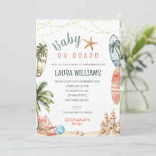 Baby On Board Shower Invite Beach Surfing Theme