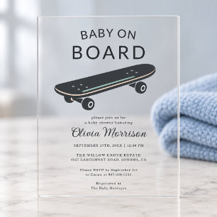 Baby on Board Skateboard Baby Shower Acrylic Invitations