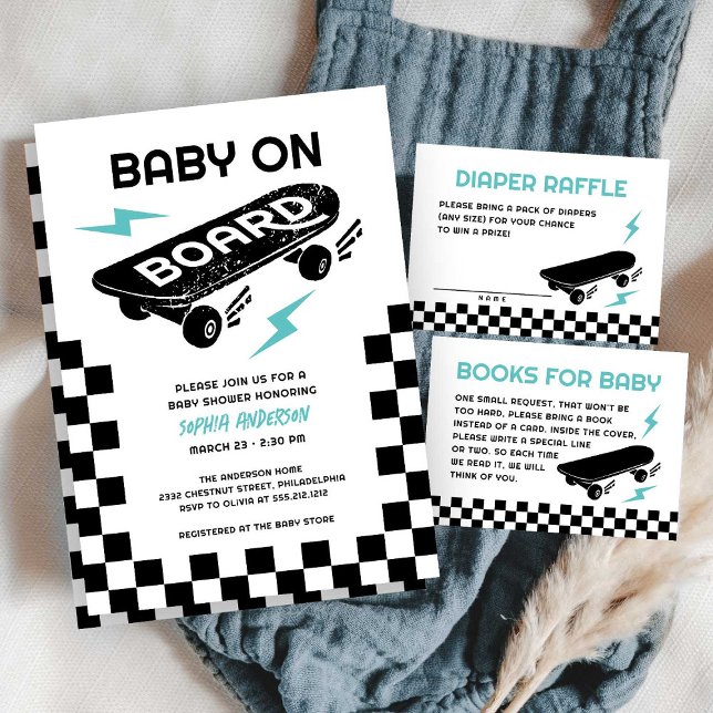 Baby on Board Skateboard Baby Shower Invitation (Creator Uploaded)