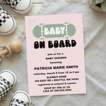 Baby on Board Skateboard Baby Shower party Invitat