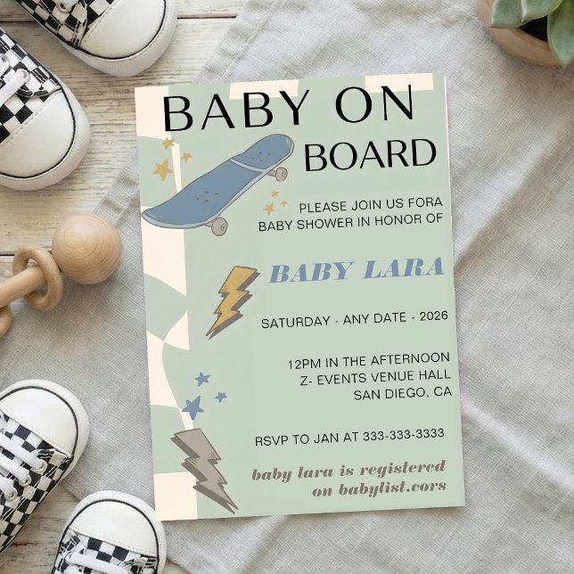 Baby on Board Skateboard Baby Shower party Invitat Invitation (Creator Uploaded)