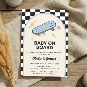 Baby on Board Skateboard Baby Shower party Invitation