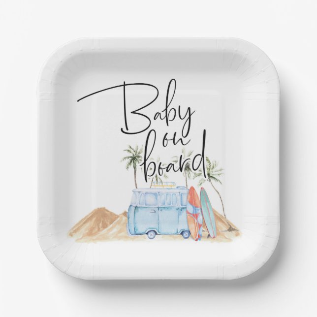 Baby on Board, Summer Baby Shower, Baby Shower,  E Paper Plate (Front)