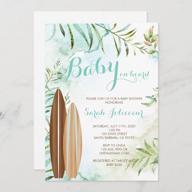 Baby on Board Surf Baby Shower Invitation (Front/Back)