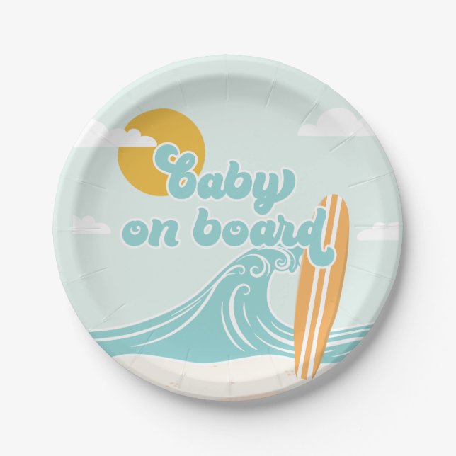 Baby on Board Surf Beach Baby Shower Paper Plate (Front)