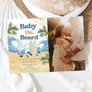 Baby on Board Surf Beach Baby Shower Photo Invitation