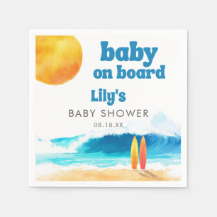 Baby on Board Surf Beach Baby Shower Watercolor Napkin