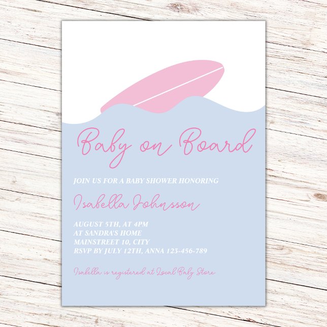 Baby On Board Surf Beach Girl Baby Shower Invitation (baby on board surf beach girl invitation)