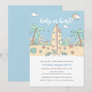 Baby on Board Surf Board Beach Boy Baby Shower Invitation