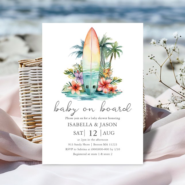 Baby on Board Surf Couples Baby Shower Invitation (Creator Uploaded)