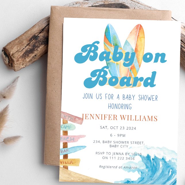 Baby on Board Surf Ocean Sea Baby Shower  Invitation (Baby on Board Surf Ocean Sea Baby Shower Invitation)