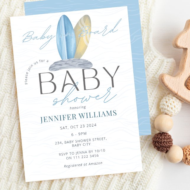Baby on Board Surf Ocean Sea Baby Shower  Invitation (Baby on Board Surf Ocean Sea Baby Shower Invitation)