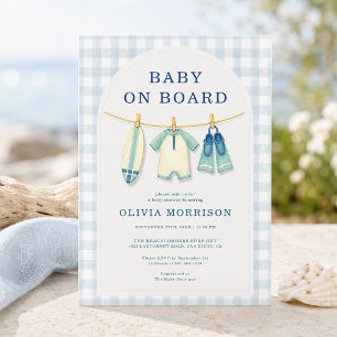 Baby on Board Surf Summer Clothesline Baby Shower Invitation