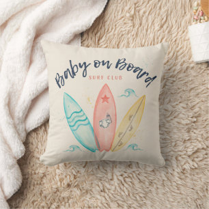 Baby On Board Surfboard Baby Shower Cushion