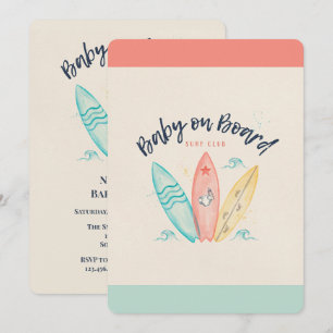 Baby On Board Surfboard Baby Shower Invitation