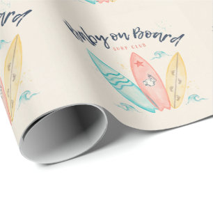 Baby On Board Surfboard Baby Shower Wrapping Paper