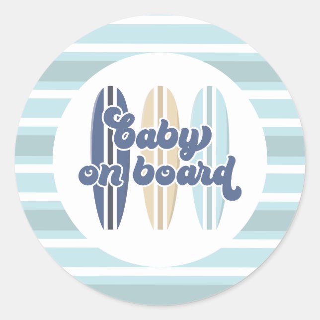 Baby on Board Surfboard Beach Baby Shower Classic  Classic Round Sticker (Front)