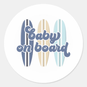Baby on Board Surfboard Beach Baby Shower Classic  Classic Round Sticker