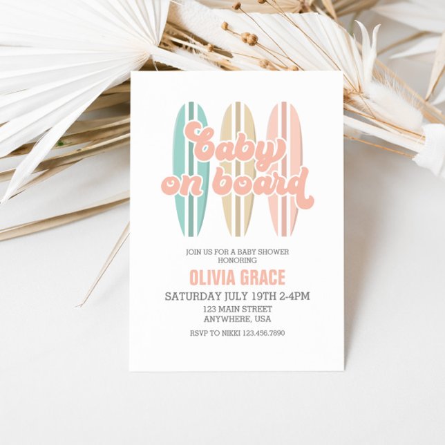 Baby on Board Surfboard Beach Baby Shower Invitation (Creator Uploaded)