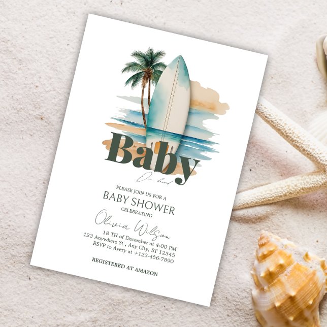 Baby on Board Surfboard Beach Baby Shower Invitation (Creator Uploaded)