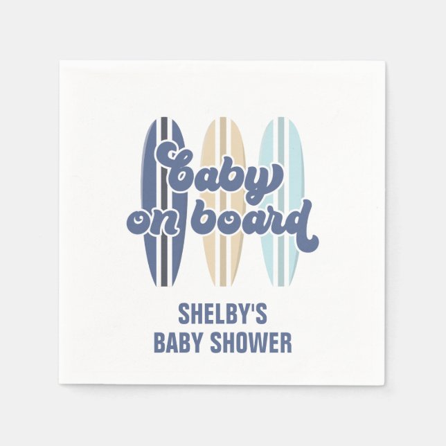 Baby on Board Surfboard Beach Baby Shower Napkins (Front)