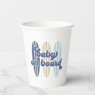 Baby on Board Surfboard Beach Baby Shower Paper Cups