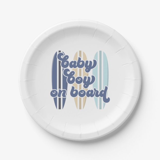 Baby on Board Surfboard Beach Baby Shower Paper Plate (Front)
