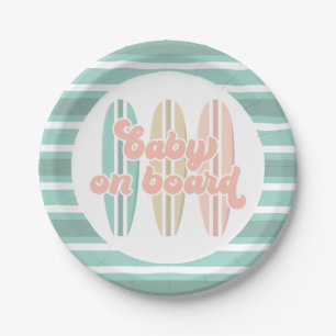 Baby on Board Surfboard Beach Baby Shower Paper Plate
