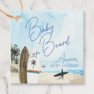 Baby on Board Surfboard Beach Blue Boy Baby Shower Favour Tags