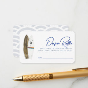 Baby on Board Surfboard Blue Diaper Raffle Ticket Enclosure Card