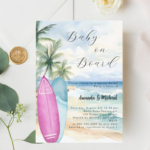 Baby on Board surfboard girl boy Gender Reveal Invitation